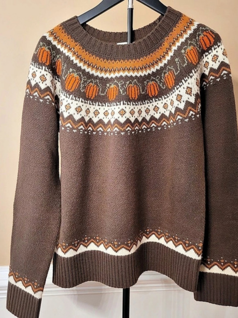 Kiel James Patrick Crewneck Pumpkin Fall Chocolate BrownSweater Wool Blend Large